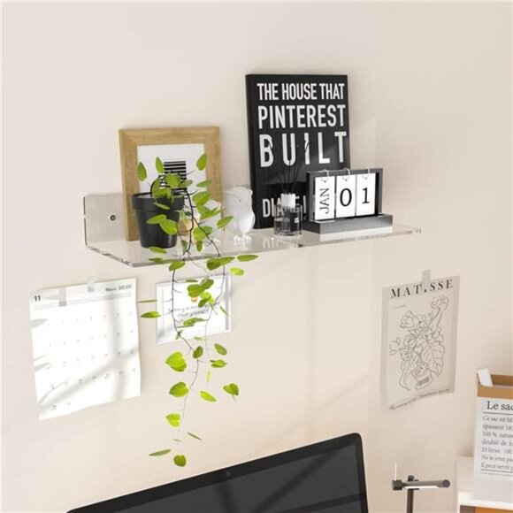 9 Inch Clear Wall Shelf, Acrylic Small Floating Shelf for Wall, Home Wall Home - Picture 2 of 6